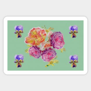 Shabby Chic Pink Roses on Green floral Pattern Sticker